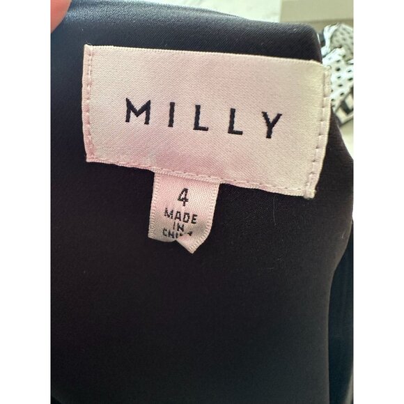MILLY Belted Black Cocktail Ruffle Trim Dress Size 4 - Picture 6 of 6